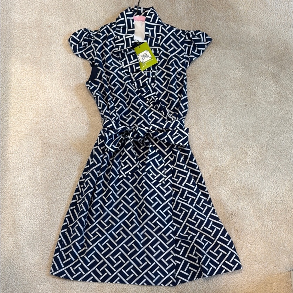 Elizabeth McKay Blue and White A-Line Mini Dress